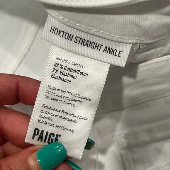 Paige Hoxton Straight Ankle Jeans Ruffled Hem Denim Stretch Crisp White Size 28 - Picture 8 of 11